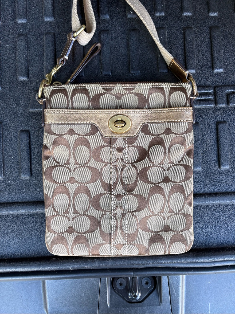 Coach Tan/Brown Signature Sateen Leather Crossbody Bag